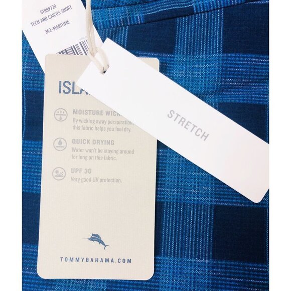 Tommy Bahama Mens Blue Checked Pockets Hybrid Bermuda Long Shorts Sz 30 New - Picture 6 of 11